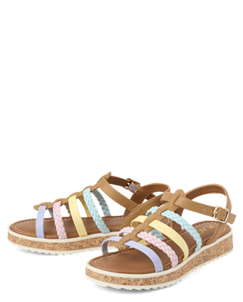 Girls Rainbow Braided Sandals