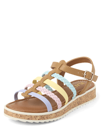 Girls Rainbow Braided Sandals