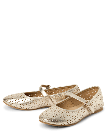 Girls Metallic Perforated Ballet Flats