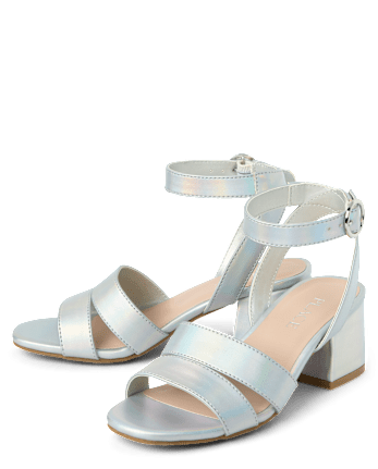 Girls Metallic Block Heels