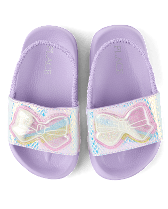 Toddler Girls Holographic Bow Slides