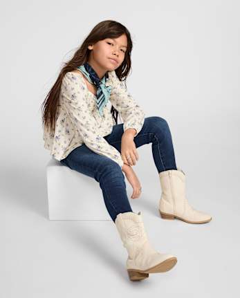 Bottes de cowgirl brodées à fleurs pour filles