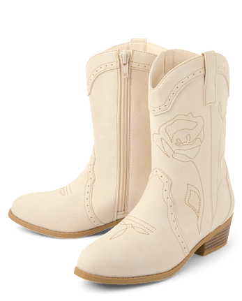 Girls Embroidered Floral Cowgirl Boots