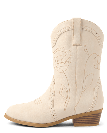 Girls Embroidered Floral Cowgirl Boots