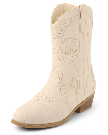 Girls Embroidered Floral Cowgirl Boots