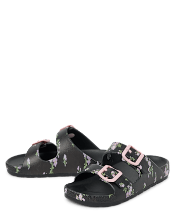 Girls Floral Buckle Slides