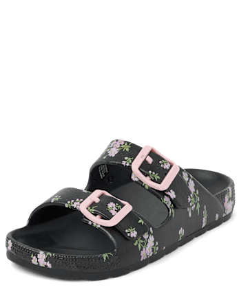 Girls Floral Buckle Slides