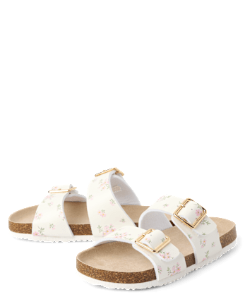 Girls Floral Buckle Slides