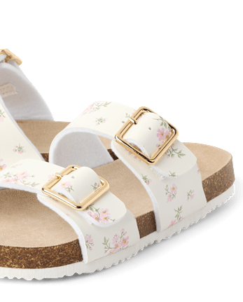 Girls Floral Buckle Slides
