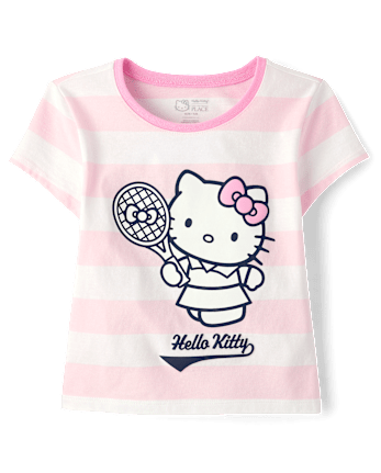 Girls Hello KittyÂ® Striped Puff Print Tennis Ringer Baby Tee