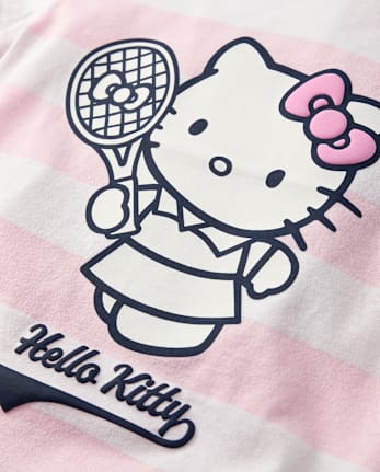Girls Hello KittyÂ® Striped Puff Print Tennis Ringer Baby Tee