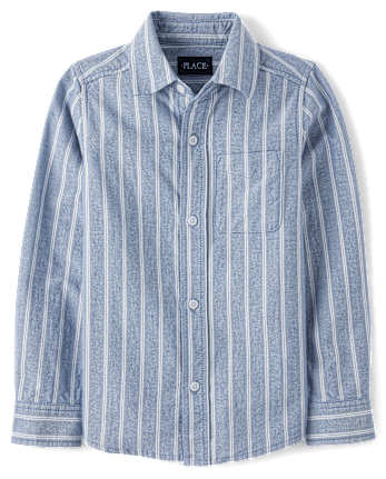 Chemise Oxford rayée à boutons pour garçon, assortie à celle de papa.