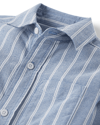 Chemise Oxford rayée à boutons pour garçon, assortie à celle de papa.