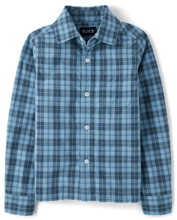 Boys Plaid Poplin Button Up Shirt