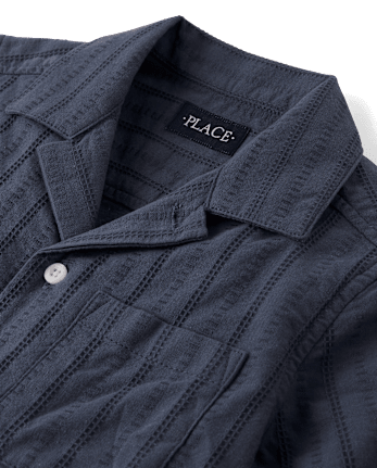 Boys Plaid Textured Button Up Shirt