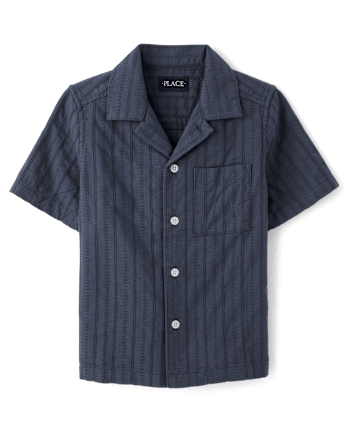 Boys Plaid Textured Button Up Shirt