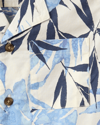 Boys Tropical Leaf Poplin Button Up Shirt