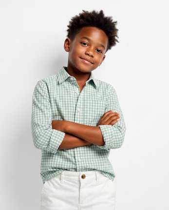 Boys Dad And Me Gingham Poplin Button Up Shirt
