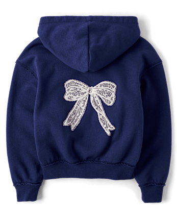 Girls Oversized Puff Print Bow Premium Fleece Hoodie