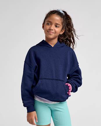 Sweat à capuche oversize en polaire premium à imprimé bouffant et nœud pour filles