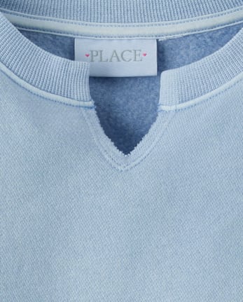 Girls Garment Dyed Crochet Lace Premium Fleece Sweatshirt