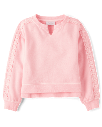 Girls Garment Dyed Crochet Lace Premium Fleece Sweatshirt