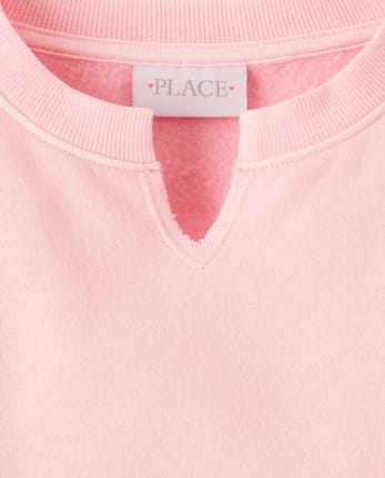 Girls Garment Dyed Crochet Lace Premium Fleece Sweatshirt