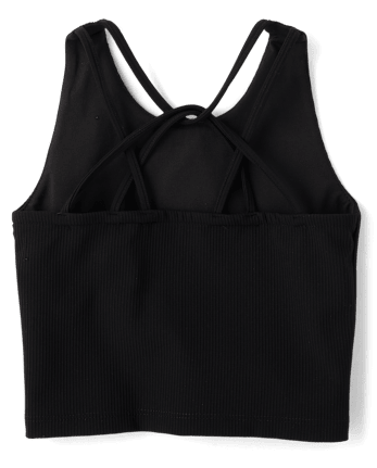 Girls Quick Dry Cross Back Ribbed Tank Top