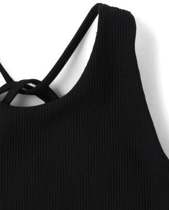 Girls Quick Dry Cross Back Ribbed Tank Top