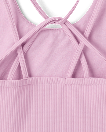 Girls Quick Dry Cross Back Ribbed Tank Top