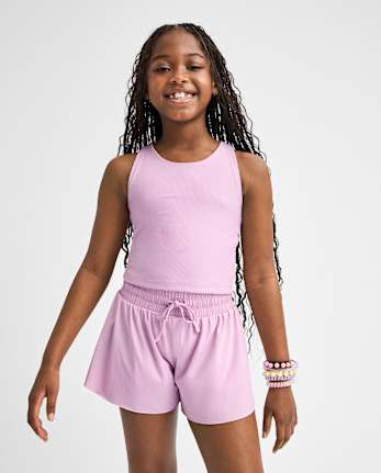 Girls Quick Dry Cross Back Ribbed Tank Top