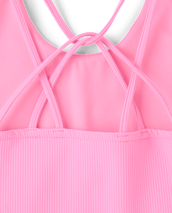 Girls Quick Dry Cross Back Ribbed Tank Top