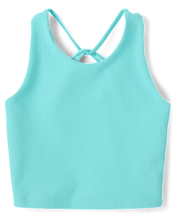 Girls Quick Dry Cross Back Ribbed Tank Top
