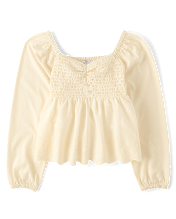 Girls Embroidered Eyelet Peplum Top