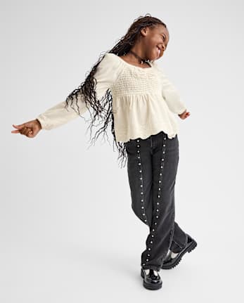 Girls Embroidered Eyelet Peplum Top