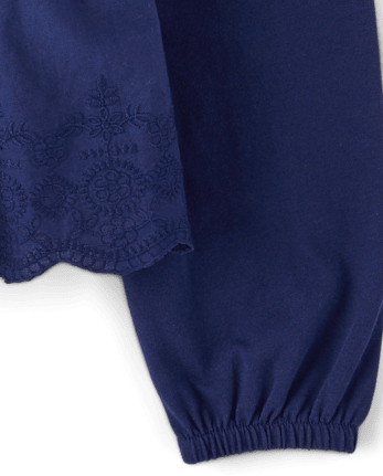 Girls Embroidered Eyelet Peplum Top