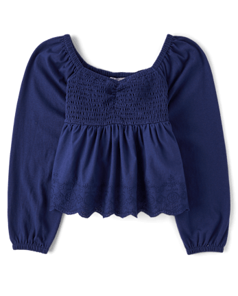 Girls Embroidered Eyelet Peplum Top