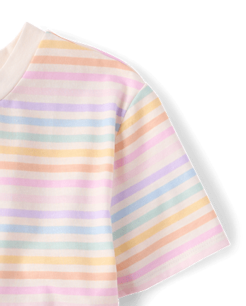 Girls Rainbow Striped Tulip Top