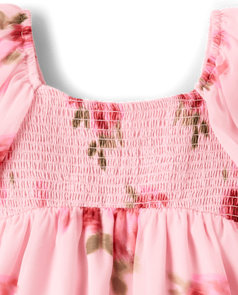 Girls Floral Chiffon Smocked Dress