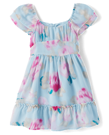 Girls Floral Chiffon Ruffle Dress