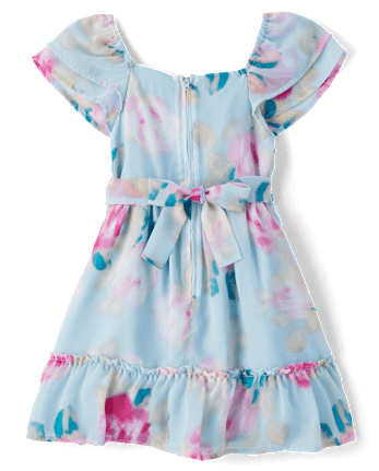 Girls Floral Chiffon Ruffle Dress
