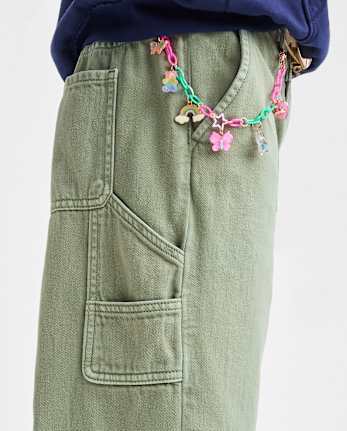 Girls Garment Dyed Utility Baggy Jeans