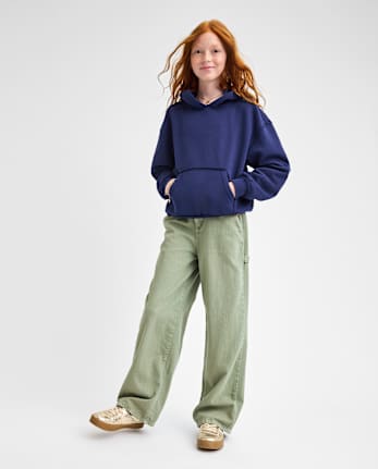 Girls Garment Dyed Utility Baggy Jeans