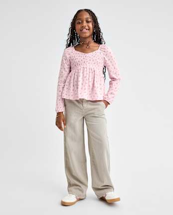 Girls Garment Dyed Utility Baggy Jeans