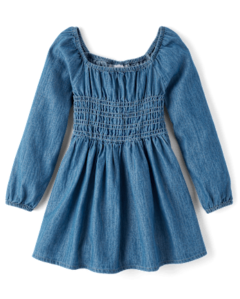 Girls Chambray Smocked Dress