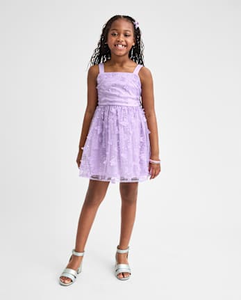 Girls 3D Butterfly Mesh Fit And Flare Dress