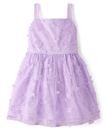 Girls 3D Butterfly Mesh Fit And Flare Dress