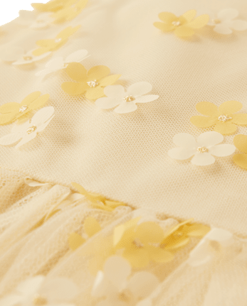 Girls 3D Floral Mesh Fit And Flare Dress