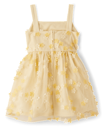 Girls 3D Floral Mesh Fit And Flare Dress