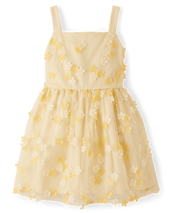 Girls 3D Floral Mesh Fit And Flare Dress